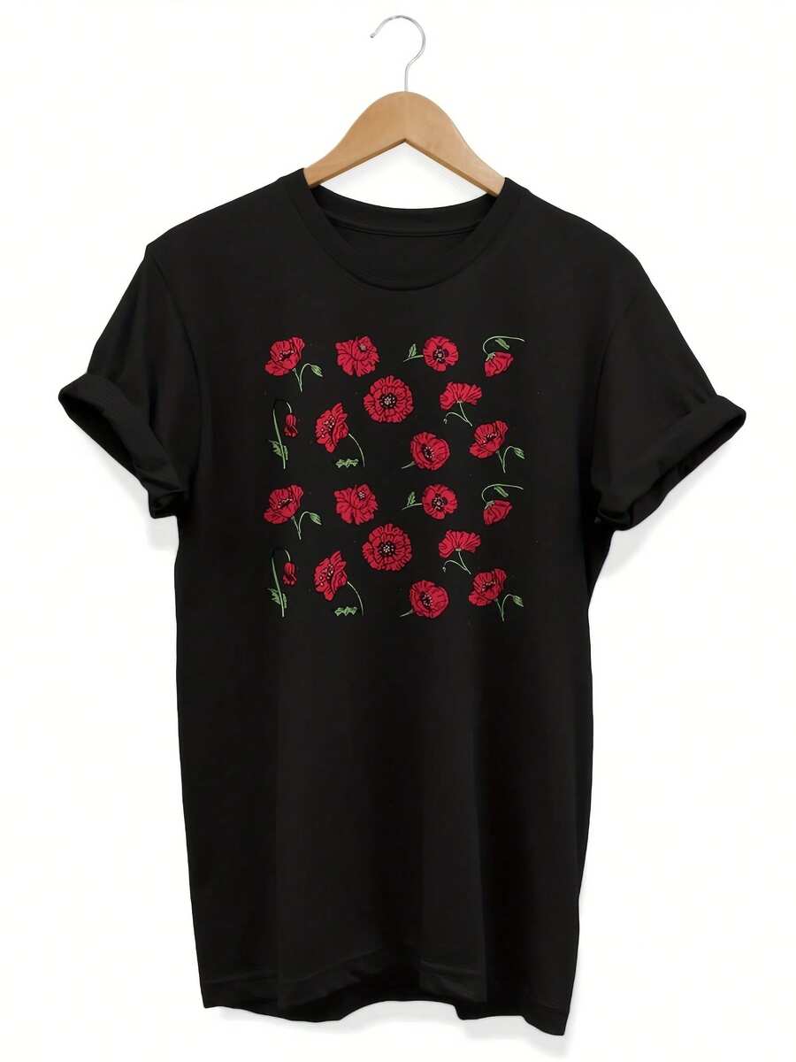 Poppy Red Flowers T-Shirt Botanical Floral Graphic Tee - 款式18 - 查看 1