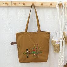 1 Stück Lotus Khaki Nylon Einkaufstasche mit Kordelzug, große Kapazität, geeignet für tägliches Einkaufen, Campus, Reisen, Fotografie, neue Herbst Damen Umhängetasche