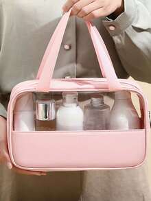 Transparent PVC Toiletry Bag,Large Capacity Makeup Bag, Multi-Functional PVC Toiletry Bag,Waterproof Travel Organizer Bag ,Travel Essential,Holiday Essentials For Winter And Fall For Vacation,For Cosmetics, Skincare, Makeup Brushes, Perfume, Suitable For Beach, School, Bathroom, Holidays, Mother's Day, Christmas, Gift For Mom Wash Bag For Travel For Bathroom For Women