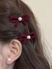 10 件女孩红色植绒蝴蝶结发夹，小植绒刘海夹，新年发饰 - 彩色 - 查看 10