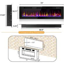 72'' Ultra-Thin Electric Fireplace In-Wall Recessed And Wall Mounted Fireplace Heater,Linear Fireplace With Multicolor Flame,Timer,Low Noise,750/1500W,Touch Screen & Remote Control, With Plug - Black(72in) - View 7