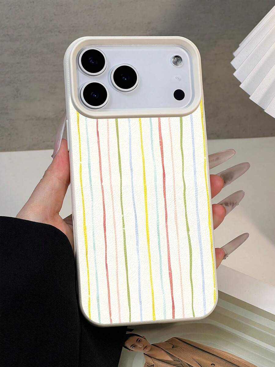 1pc Fashionable Minimalist Striped Textured Waterproof Shockproof Anti-Slip Soft Phone Case, Suitable As Birthday/Holiday Gift For Friends, Family, Couples, Compatible With Apple/ Phones - Multicolor - View 1