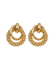 1 Pair Fashionable Gold Metal Multi-Layer Knot Design Stud Earrings, Double Hoop Earrings, Eye-Catching Dangle Earrings, Unique Earrings. (The Product Color May Vary Slightly Under Different Display/Lighting Conditions) - Golden a - View 5