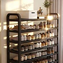 Durable 5-Layer Black Shoe Rack - Space-Saving Narrow Design, Wooden-Free Iron Craftsmanship, Suitable For Floor Installation In Foyers, Dormitories And Living Rooms, Shoe Rack, Wall-Mounted Shoe Rack, Vertical Shoe Rack, Foldable Shoe Rack, Wall Shoe Rack, Small Shoe Rack, Shoe Rack, Shoe Rack Organizer With Door, Shoe Rack With Cover, Over-The-Door Shoe Rack, Hanging Shoe Rack Organizer, Dormitory Essential, Living Room Decoration, Modern Storage Device, Fashionable Shoe Rack, Iron Structure, Lightweight Rack, Multi-Layer Rack, Small Space Solution, Apartment Living - Black - View 8