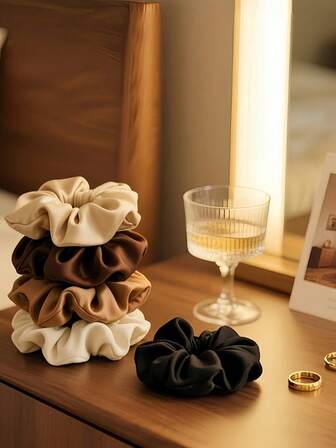 5pcs Satin Scrunchies, Elegant Camel Color Hair Ties, Minimalist Chic Hair Accessories For Buns, Travel, Gifts For Women, Hair Stuff, Stocking Stuffers For Women, Stocking Fillers Women, Christmas Gifts, Christmas Stocking Fillers, Gifts For Women, Gift, Christmas Gift, Stocking Stuffers For Adults, Stocking Fillers For Adult, Hair Stuff, Women's Accessories, Stocking Stuffer, Coming-Of-Age Christmas Hair Accessories, Gift Ideas For Women, Beauty Stocking Fillers, Christmas Gifts For Women