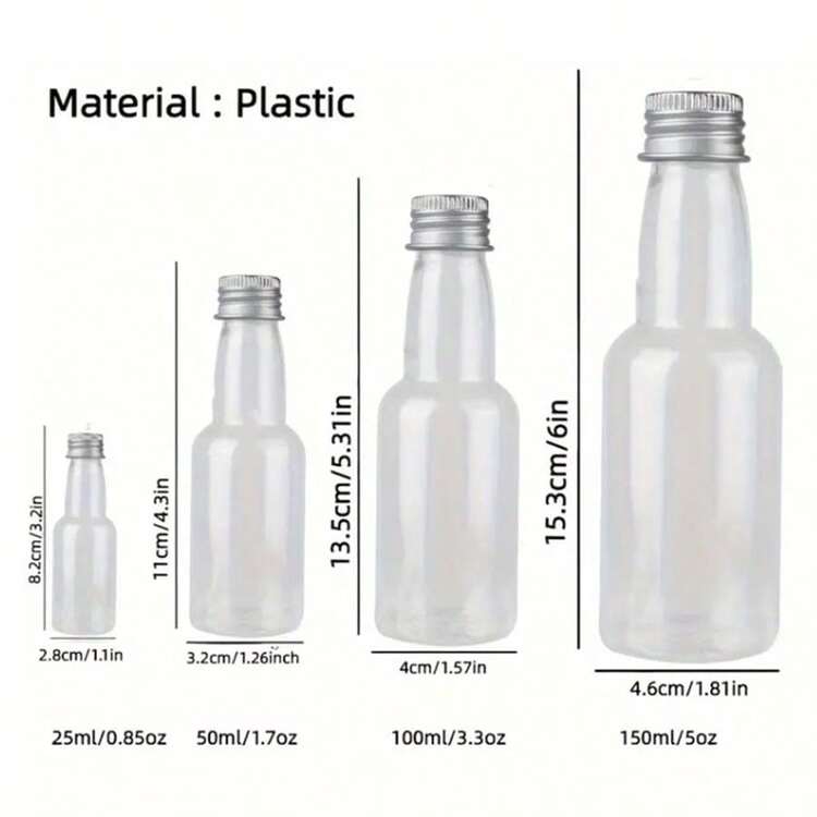 35/3pcs Mini Wedding Wine Bottles, Reusable Plastic Beverage Bottles With Gold, Silver And Black Screw Caps, Comes With "We Got Married, Have A Drink!" Black Labels, Great For Wedding Party, Birthday Gift, Party Essentials, Anniversary, Camping, Outdoor Activities - Transparent - View 4