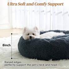 Calming Donut Fluffy Anti-Anxiety Round Washable Cute Plush Cozy Cuddler Warming Soft Comfort Pet Bed For Small To Medium Dogs And Cats, 20-Inch, Light Grey & White - Màu xám đen - Xem 3