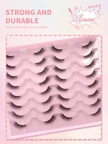 ENCHUW 16 Paar halbe Wimpern mit transparentem Band, weiche natürliche Katzenaugen-Wimpern, Make-up-Tool, Verlängerung, flauschige falsche Nerz-Wimpern