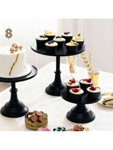 3 Pcs Metal Cake Stand, Cake Pop Stand Set Of Disc Diameter 8" 10" 12", Tall Cake Stands For Dessert Table, Perfect Display For Wedding, Graduation Party, Birthday, Baby Shower, Decorations (Matte Black) - 黑色 - 查看 11