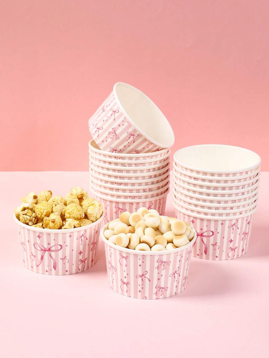 10个8盎司粉色蝴蝶结条纹纸碗,冰淇淋碗,一次性餐具,厨房用品,一次性小碗,食品托盘,冰淇淋杯,粉色蝴蝶结生日派对装饰,婴儿派对婚礼派对用品,食品包装,一次性碗,适用于餐厅、家庭厨房、外卖、野餐、节日派对、食品配送、日常使用 - 粉紅色蝴蝶結條紋 - 查看 1