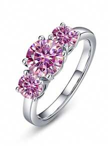 1pc 925 Sterling Silver 2ct Moissanite Ring, Jewelry For Women, Suitable For Daily Wear, Parties, Dates, VVS1 Clarity, Perfect Round Cut, With GRA Certificate And Gift Box