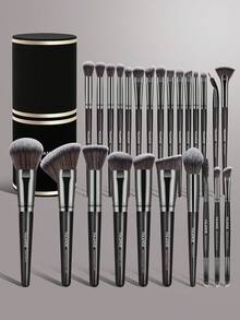 MAANGE 25支/37支/51支专业化妆刷套装,带收纳盒,柔软纤维材质,方便携带,包含粉底刷、散粉刷、腮红刷、遮瑕刷、修容刷、鼻影刷、眼影刷、眉刷、细节刷、高光刷、晕染刷,旅行必备,干湿两用海绵粉扑,化妆刷套装,送朋友、女士和女孩的理想礼物。 - 黑色 - 查看 3