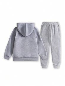 2件套女童休闲心形印花连帽衫和运动裤套装 - 灰色 - 查看 2