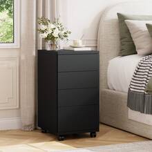 Mobile Filing Cabinet With 4 Drawers, Under Desk Filing Cabinet With Wheels, Office Cabinet For Home And Office, White/Black, 33 X 39 X 63.5 Cm - 黑色 - 查看 5