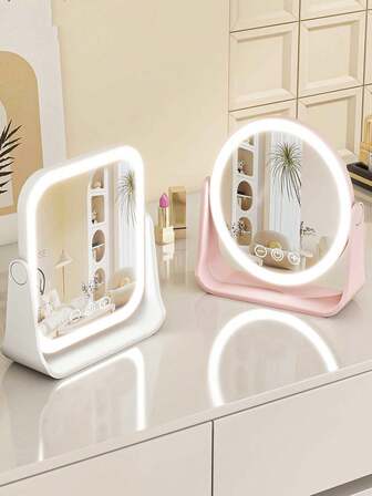 Foldable LED Makeup Mirror With Lights, Portable, Compact, Suitable For Students Dorm, Tabletop, High Definition, Smart