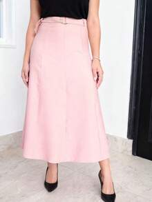 Long Skirt With Belt Zipper With Belt - Baby Pink - View 1
