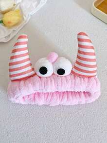 1pc Bull Horn Striped Headbands, Bath Headband, Cute Hair Band, Creative Polyester Facial Makeup Headband For Bathroom, Plush Wristband With Coral Fleece Sweatband For Face Washing/Sweating, Waterproof Hair Band For Spa Treatment - Skincare, Yoga, Sports, Party Hair Accessories For Girls, Skincare Headband, Beauty, Skin Care Products, Spa, Self Care