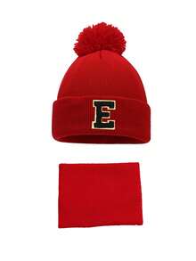 2 piezas/Set Gorros y bufanda de punto para bebé con letras A-Z. Gorro de punto para niñas, gorro de bebé rojo de Navidad, accesorios para bebé, sombreros para niños, gorro elástico para niño y niña de 4 a 8 años