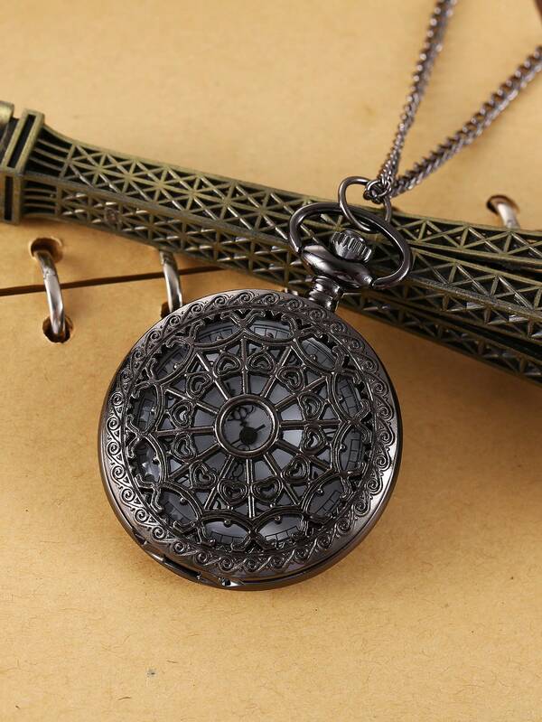 1pc Classic Vintage Pocket Watch With Bronze Poker Pattern, Suitable As Nostalgic Pendant Watch For Students