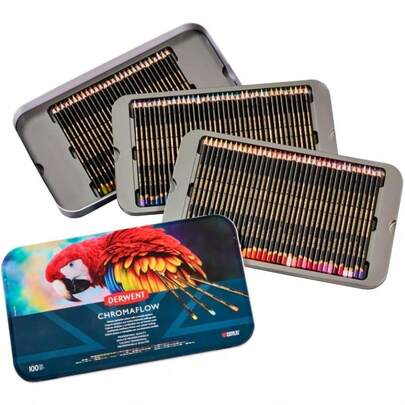 Chromaflow Pencils Set Of 100 In Tin 3.5mm Round Core Premium Core Strength Blendable With Smooth Texture Ideal For Drawing Colouring And Layering Professional Quality 2306262