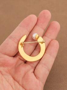 1 broșă minimalistă în formă de U din oțel inoxidabil, culoare aurie, la modă, cu perle artificiale, accesoriu de rever casual versatil, potrivit pentru purtarea zilnică a femeilor