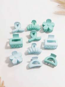 10pcs/5pcs Set Matte Peach & Orange Floral & Geometric Ribbon Hair Claw Clips, Versatile Hairstyle Accessories For Daily, Beach, Holiday, All Seasons