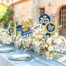 D2025 Graduation Party Decorations - 24 Pcs Class Of 2025 Congrats Grad Table Centerpieces Graduation Table Decorations Sticks Table Toppers For Graduation Party Blue Gold - Bluegold - View 2