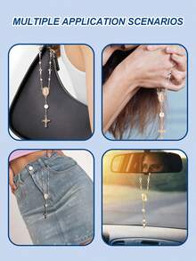 通用型汽车后视镜念珠（带吊坠）及十字架驱魔眼后视镜挂饰，金色汽车后视镜金属奖章及十字架挂饰，十字架手链，圣母玛利亚手链，洗礼祈祷手链 - 适用于汽车、摩托车、自行车和卡车（可安装在后视镜或车把上），便携式装饰品，祈求平安与祝福，生日、初领圣体、洗礼的理想礼物 - 彩色 - 查看 8