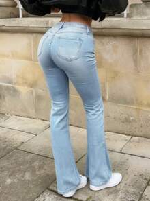 MYOURSA Quần Jeans Ống Loe Nữ Co Giãn Cạp Cao Quần Denim Thanh Lịch Thường Ngày Đi Làm Hẹn Hò Dạo Phố Thời Trang Trường Học Quần Áo Màu Xanh Nhạt - Rửa nhẹ - Xem 3