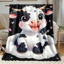 1pc Cute Cartoon Cow, Highland Cow Printed Fleece Blanket, Warm & Versatile For  , Adds A Modern Touch To Your Home, Creating A Comfortable Bedroom Style.    Suitable For All Seasons, Washable, Machine Washable, Lightweight, Breathable, Comfortable, Warm, Unique,Polyester 280gsm, Suitable For Him And Her, Suitable For Napping, Camping, Traveling, Family, Daily Life Office Decoration, Birthday Anniversaries, Valentine's Day, Thanksgiving, Christmas, Halloween, Mother's Day, Father's Day, Weddings, New Year Gifts For Her, Him, Family, Boyfriend, Girlfriend Father, Family Member, Mother, Lover, Daughter, Son, Grandfather, Grandmother, Friend,  Classmate And Pet.  Sofa,Bed,Car,Bedroom,Living Room,Office, Outdoor Camping, Beach,Wall Decoration - 多色24 - 查看 3