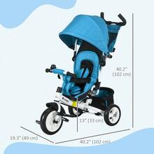 QABA 6 In 1 Toddler Tricycle, Kids Trike With Foldable Canopy, Removable Parent-Push Handle And Cover, Storage Basket, 5-Point Safety Belt, For Child 1-5 Years, Blue - 藍色 - 查看 2
