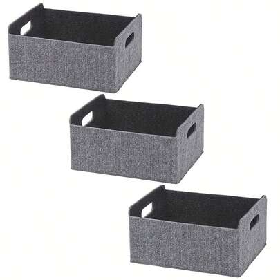2pcs/3pcs Foldable Felt Storage Baskets With Handles - Stackable Multi-Purpose Organizer Bins For Clothes, Towels, Accessories And More