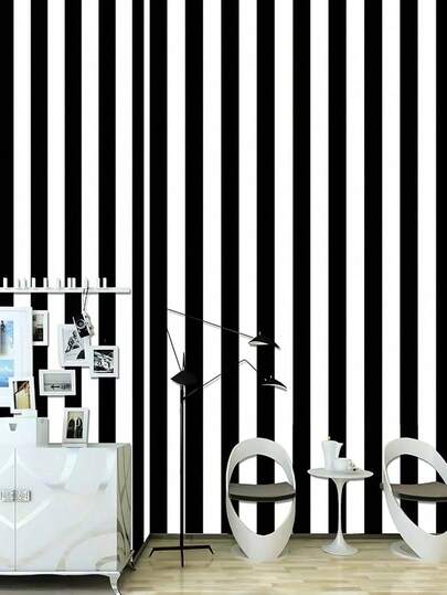 1m/3m/5m Zwart Wit Stripe Wallpaper Self Adhesive Contact Paper Home Cabinets, Desks, Chairs Room Backgrounds, Renovation Stickers Peel Wand Panels, Paper, Wallpapers, ation Items Refresh Your Home, Festival Birthday Graduation view 8