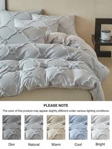 2/3pcs Light Grey Diamond Pattern Tufted Polyester Duvet Cover Set, Chic Modern Luxury Queen Size Bedding Set For All Seasons (1 Duvet Cover+ 1/2 Pillow Shams), Soft& Breathable, No Filler - Grey - View 7