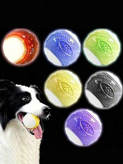 2.5 Inch Squeaky & Light-Up Dog Ball - Geometric Pattern, Durable Natural Rubber, Suitable For All Breeds, Battery-Free Interactive Training Toy, Compatible With Pet Chew Balls, Fits Small To Large Dogs