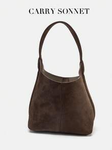 咖啡棕色麂皮迷你水桶包 - 斜挎包，复古时尚日常必备，适合秋季、冬季和假期使用 - 棕色 - 查看 4