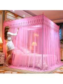 Mosquitera, cuadrada con malla, para camas king, queen y cuna, toldos a prueba de insectos para casa y camping - Rosa - Ver 3