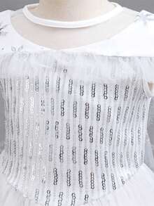Girls' Solid Color Sequin Birthday Wedding Princess Dress With Cloak, Suitable For Ball, Party, Vacation (Excluding Headband) - trắng - Xem 6