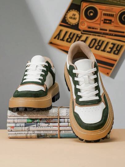 New Fashionable Men's Thick Sole Casual Sneakers, Outdoor Sports Skateboarding Shoes For Men