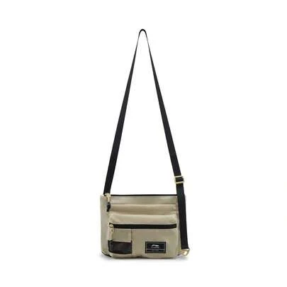  LI-NING Unisex Casual Nylon Shoulder Bag, Adjustable Strap, Multi-Pocket Design, Suitable For Daily Use And Travel, Beige ABDV291