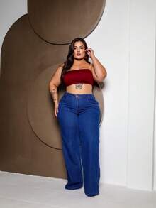 WidLeg Jeans Plus Size Without Lycra Sensual Casual Jeans WidLeg Feminine Plus Size Daily - 藍色 - 查看 3