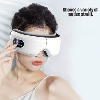 1件家用智能音乐16D气囊眼部按摩器气动振动护眼仪热敷睡眠眼罩USB充电1000mAh电池超长续航高频振动液晶显示智能定时一键控制180°折叠收纳放松眼部肌肉促进血液循环缓解眼压适合长期用眼者送亲友万圣节礼物圣诞节礼物。