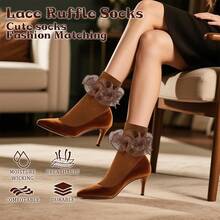 Women Big Ruffle Ankle Socks Adult Double Lace Frilly Socks Fold Cuff Cotton Ruffled Dress Crew Bobby Bride Sock - màu nâu - Xem 3