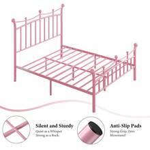 Metal Bed Frame, Metal Platform Bed Frame With Headboard And Footboard, Princess Bed For Girls, Crown Design, No Box Spring Needed, Easy Assembly, White/ Black/ Pink/ Gold, Twin/ Full/ Queen - Hồng - Xem 4