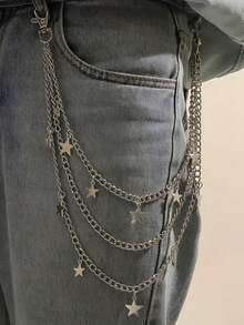 1pc European & American Punk Style Pentagram Pendant Waist Chain, Metal Chain Street Fashion Pants Chain - Silver - View 8