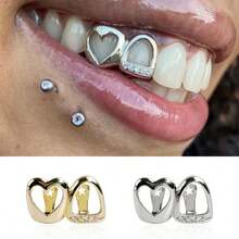 1 chiếc khuyên răng rỗng tối giản thời trang, phù hợp cho cả nam và nữ, thích hợp sử dụng hàng ngày và các dịp khác, trang sức răng phong cách hip hop. - Vàng và Bạc - Xem 8