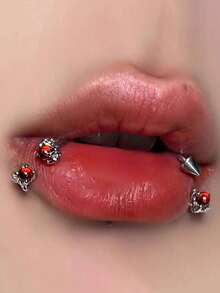 1件不锈钢龙爪唇环，女士C形耳软骨环，耳廓穿刺饰品 - 紅色 - 查看 4