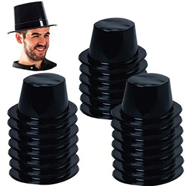 Plastic Top Hats Magician Hats Bulk Black Top Hats Magician Party Supplies 20 Pack Black One Size
