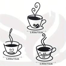 3pcs/Set Metal Wire Coffee Cup Wall Art, Coffee Logo Wall Decor For Kitchen, Dining Room, Shop - Black - View 9