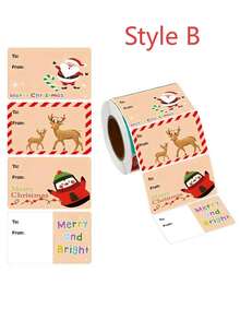 1卷 500张/卷圣诞礼物标签贴纸 5.08厘米 X 3.81厘米，可写自粘多用途节日装饰标签，用于节日礼品包装，日常通用自粘标签，多种风格，圣诞装饰，圣诞节，圣诞工艺品 - 彩色 - 查看 3
